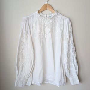 Sundance White Lace Embroidered Blouse